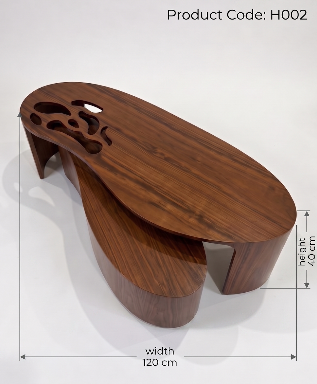 Wooden coffee table with dimensions on a white background