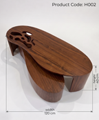 Wooden coffee table with dimensions on a white background