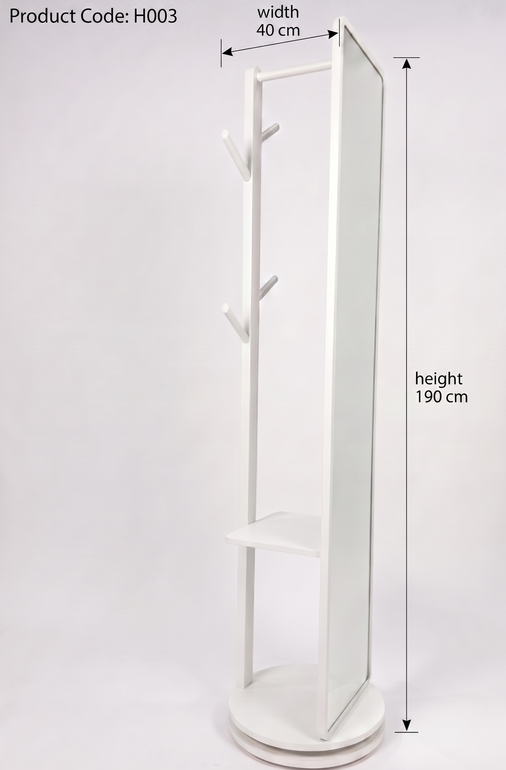 White coat stand with dimensions on a white background