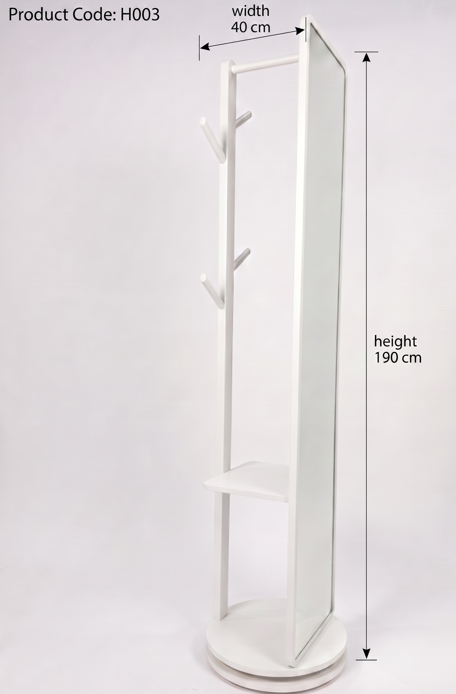White coat stand with dimensions on a white background