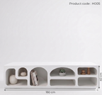 White shelving unit with various items on a light gray background, product code H005.