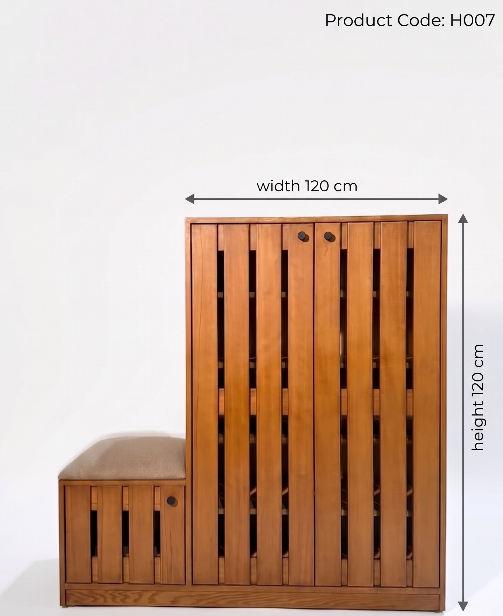 Wooden bench with dimensions labeled on a white background